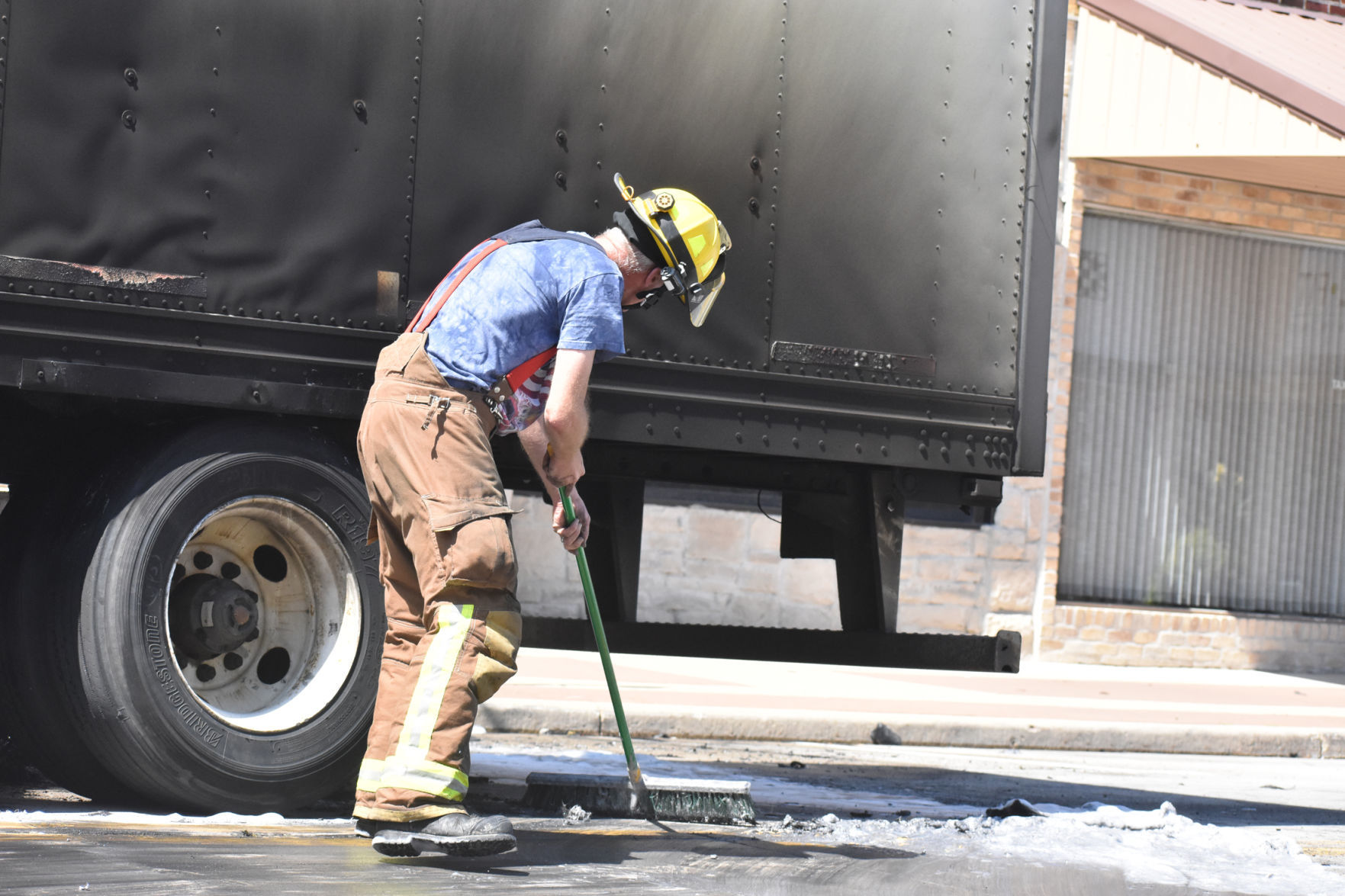 Crews clean up after semitrailer fire
